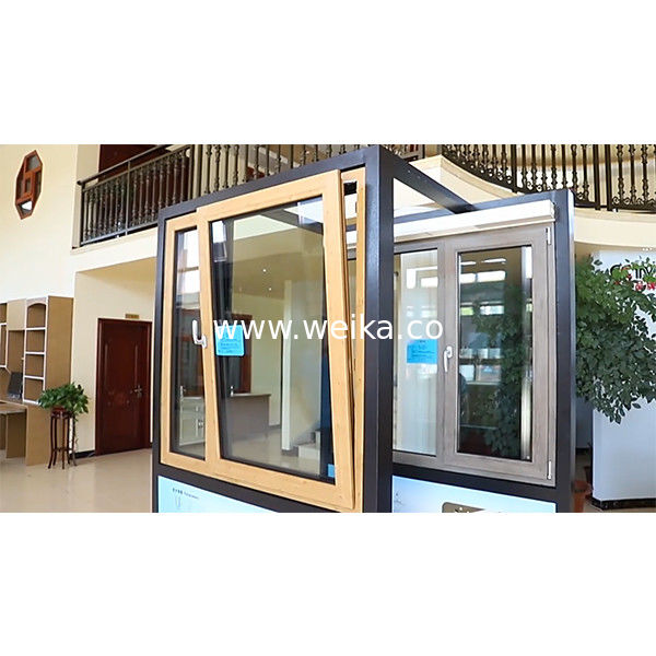 ODM Casamento de aluminio inclinación y girar ventanas color de grano de madera