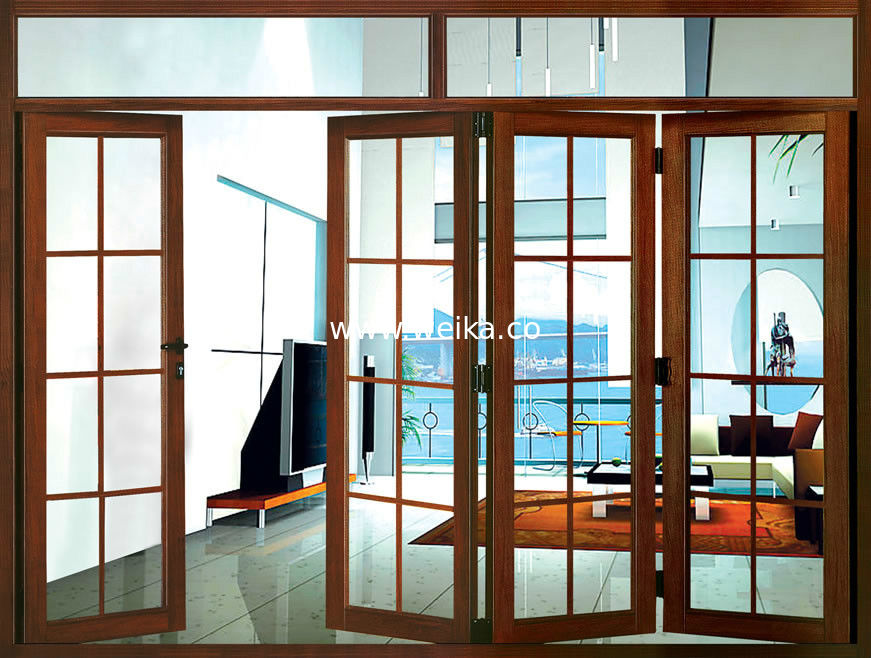 Puertas de vidrio plegables de PVC UPVC 3 paneles Puertas dobladas bi recubrimiento por electroforesis