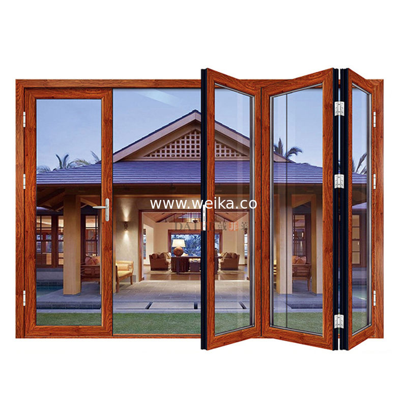 Puertas de vidrio plegables de PVC UPVC 3 paneles Puertas dobladas bi recubrimiento por electroforesis