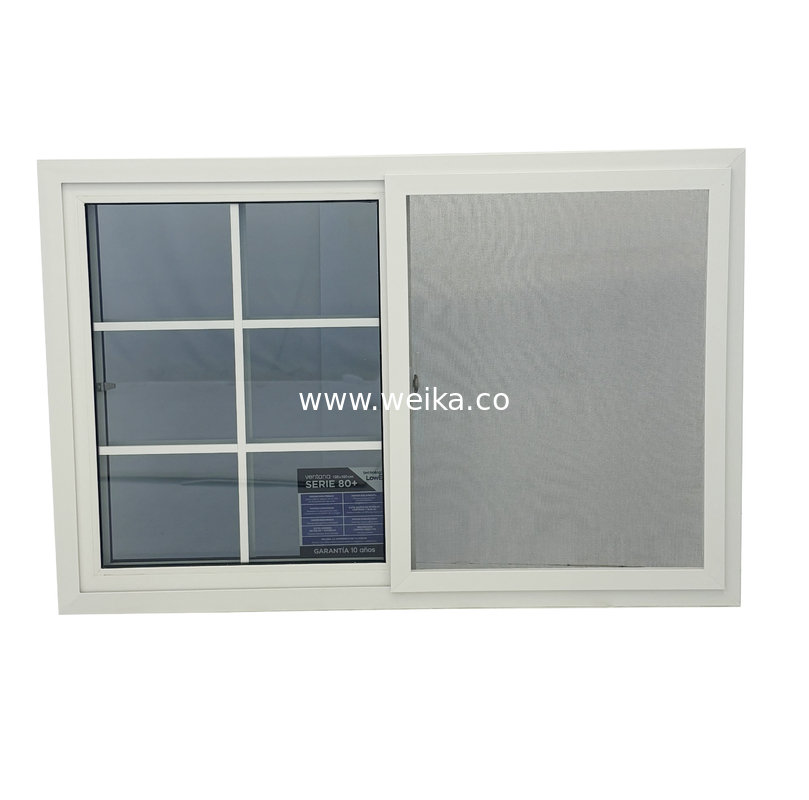 14 años de experiencia en producción Elegante ventana de doble deslizamiento de UPVC de 80 mm con diseño de canal de drenaje